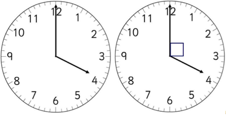 Clock set to 4pm is greater than a right angle