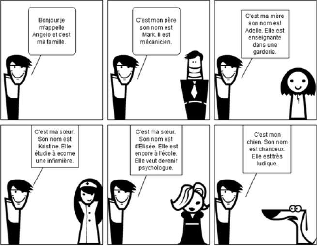 An image of a comic strip created by year eight french language class using stripgenerator a mobile app.