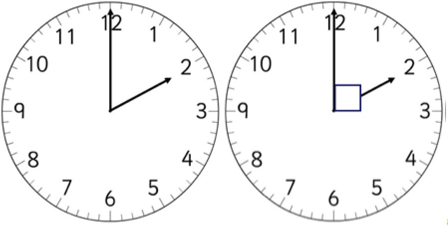 Clock set at 2pm is less than a right angle