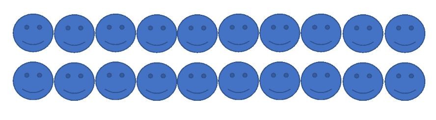 2 rows of 10 smiley faces