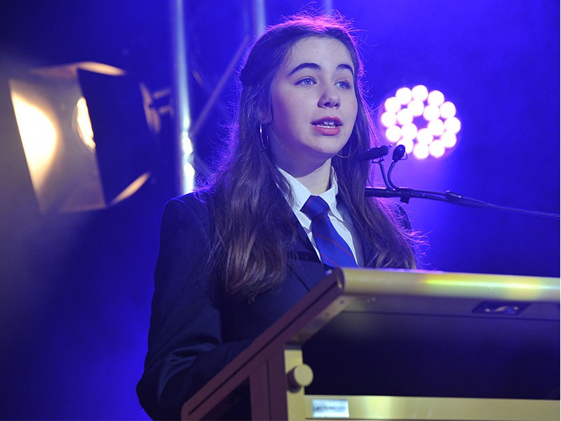 HSC student Samantha Barton, of Tumut High School, delivers the student keynote speech at the launch of Education Week 2019.