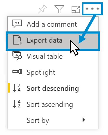 Selecting the Export data option