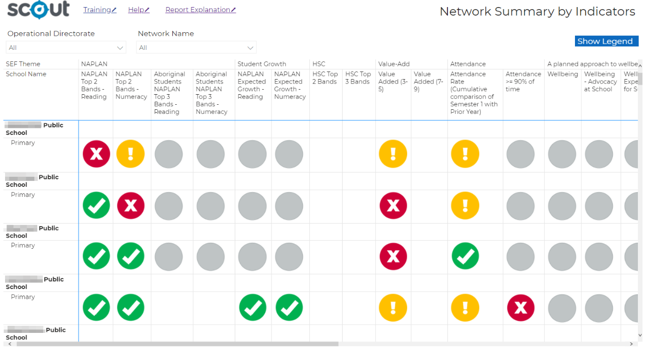 An example of network summary by indicators