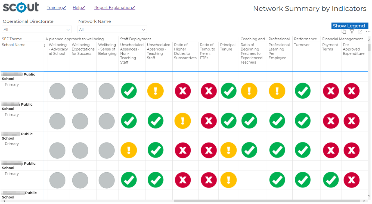 An example of network summary by indicators
