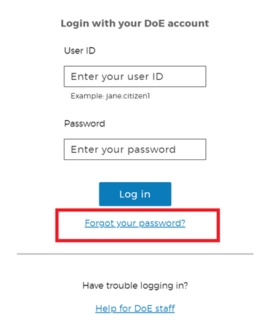 Login screen with Forget your password highlighted