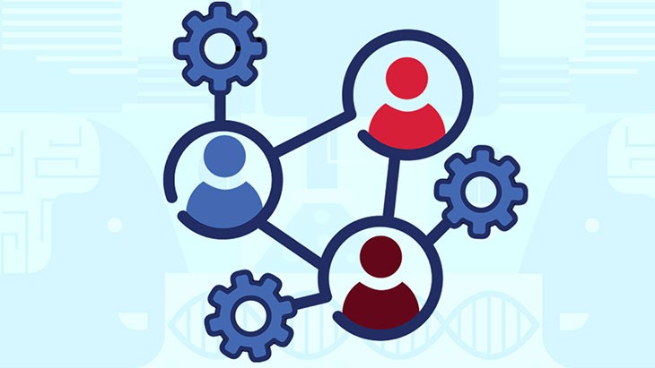 Curriculum networks represented by heads linked with cogs