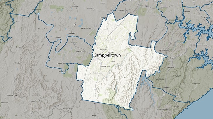 A map representation of the geographical area Campbelltown eligible for this program.