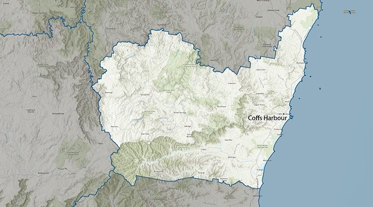 A map representation of the geographical area Coffs Harbour eligible for this program.