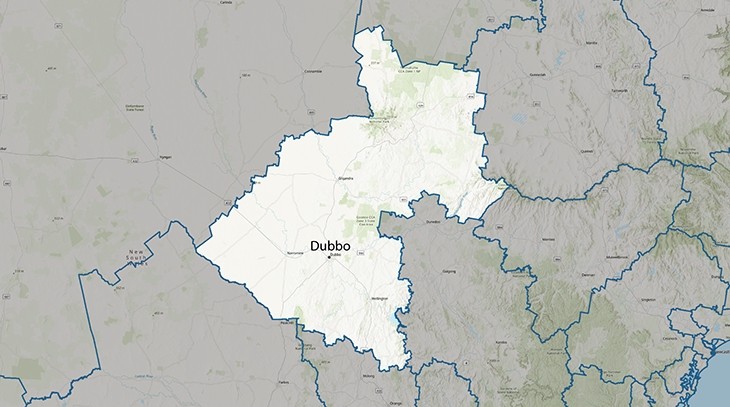 A map representation of the geographical area Dubbo eligible for this program.