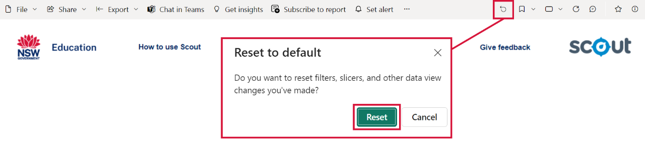 Screenshot showing how to Reset to default