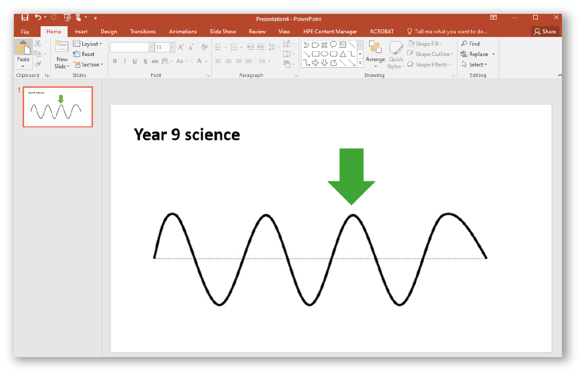 A screenshot of a presentation. The slide shows a wave with an arrow pointing to the top of the wave.