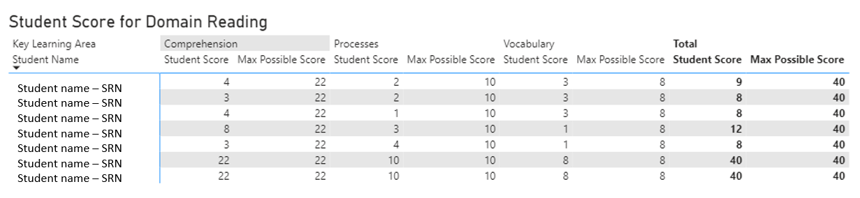 An example of Student Score by Domain