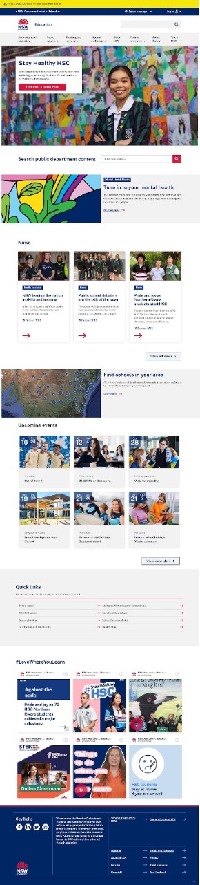 Screenshot of education.nsw website homepage 14 Oct 2022
