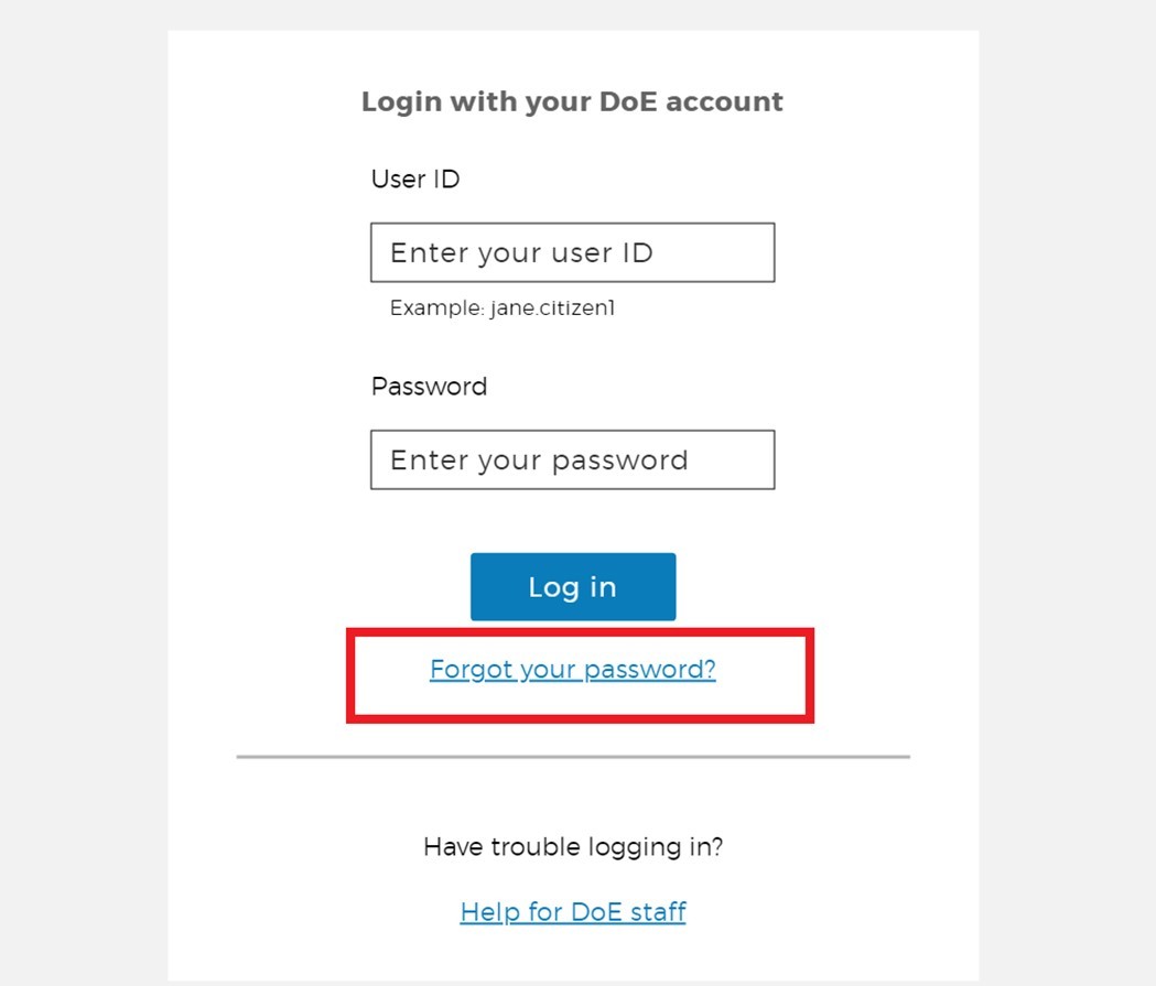 Login screen with Forget your password highlighted