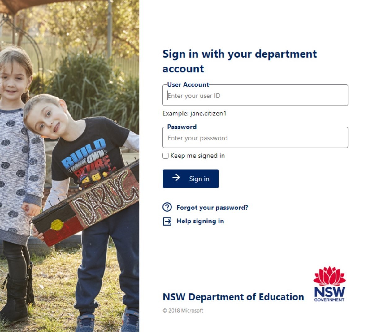 Image of Department of Education sign in screen