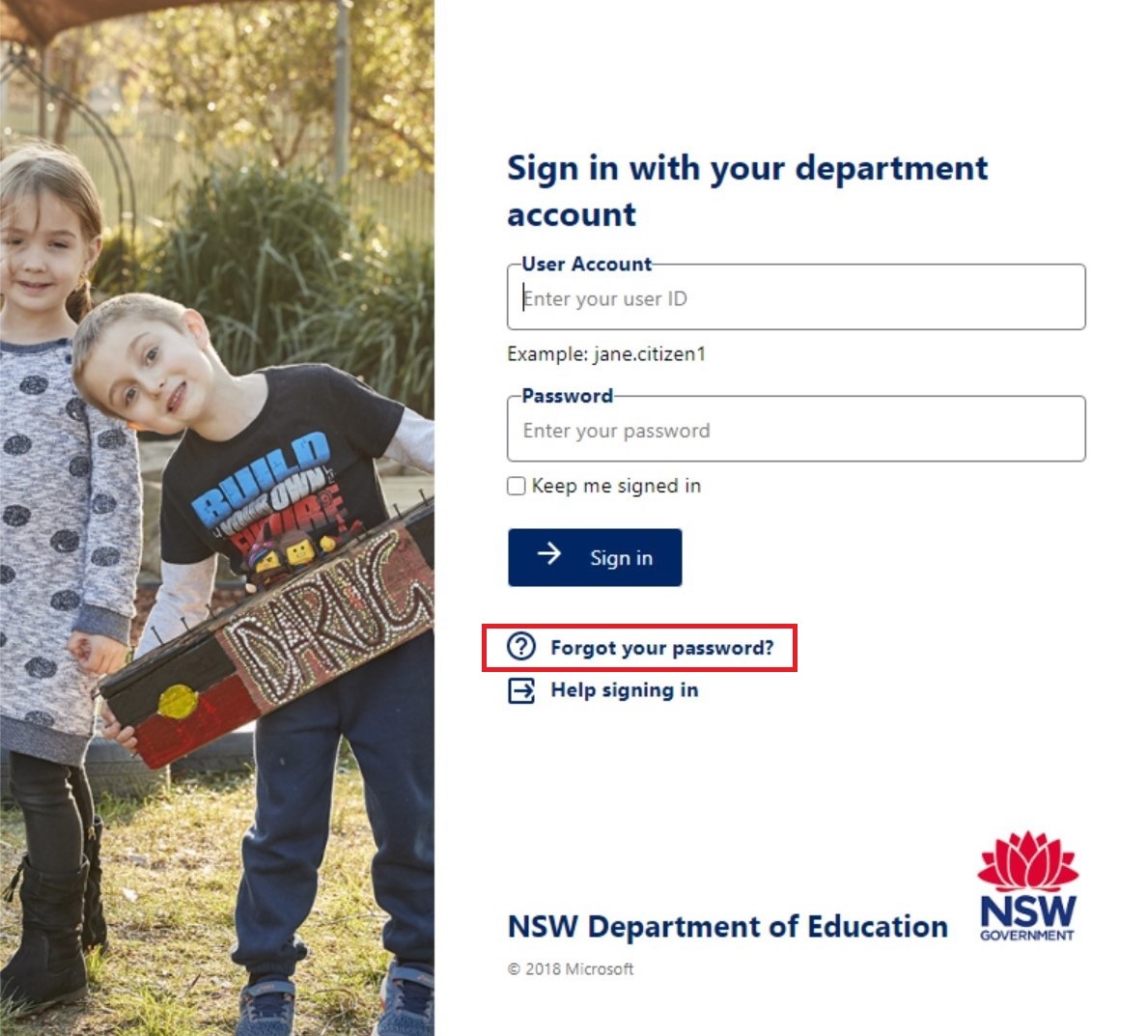 Image of sign in screen for NSW Education department account