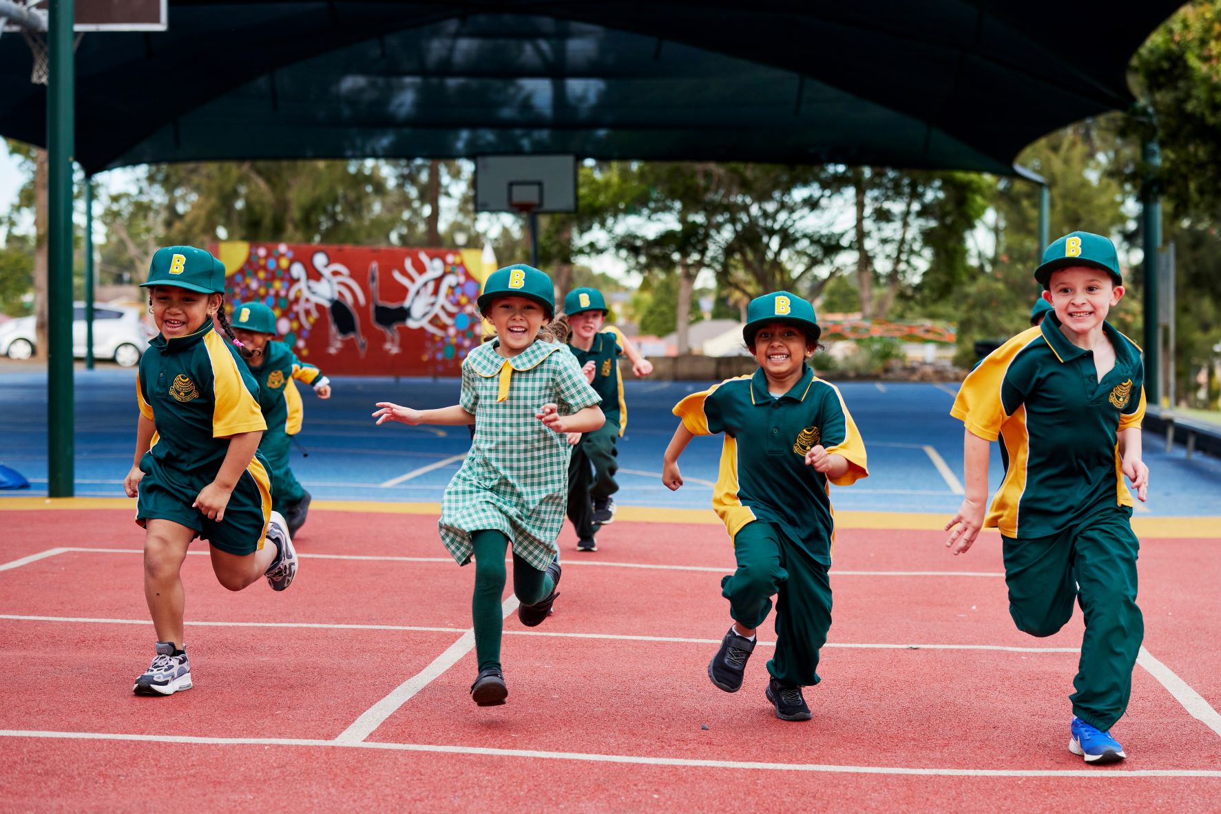 Students running in the playground