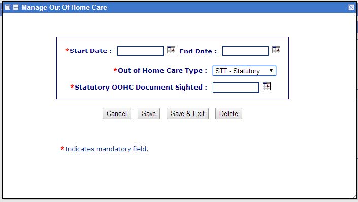 Manage out of home care statutory details