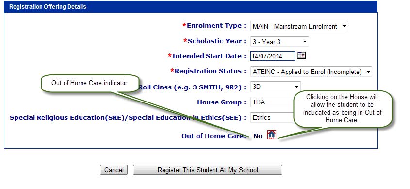 Screenshot of registration offering status management screen