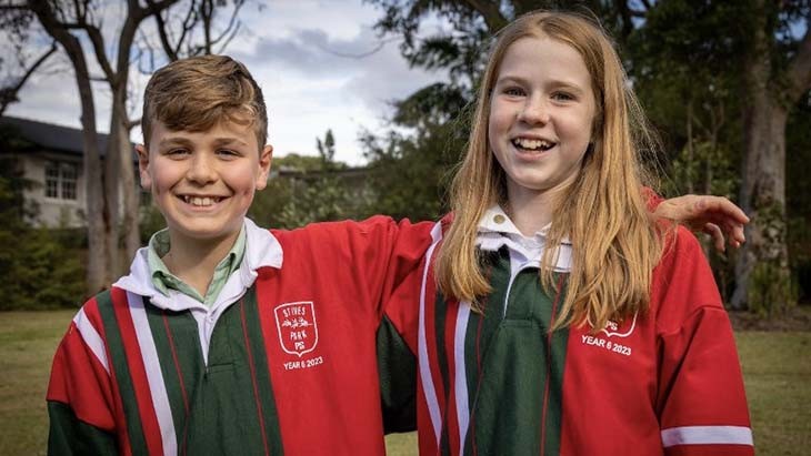 Two students from St Ives Park Public School in uniform.