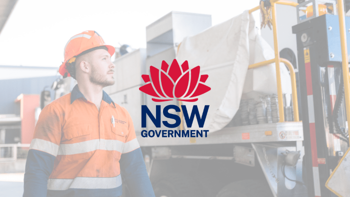 NSW Government log featuring VET apprentice in trade uniform