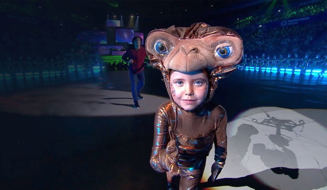 A student in the 2019 Schools Spectacular dressed as an alien.