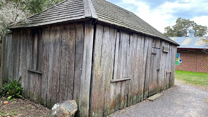 An old timber slab hut.