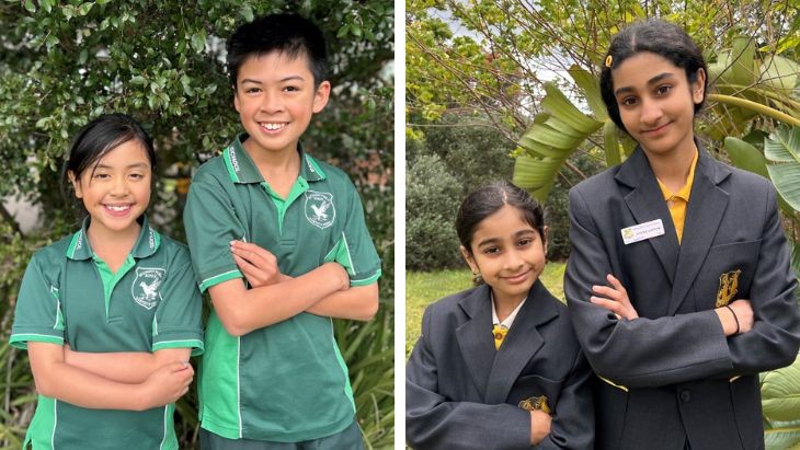 A split photo of students in school uniform.