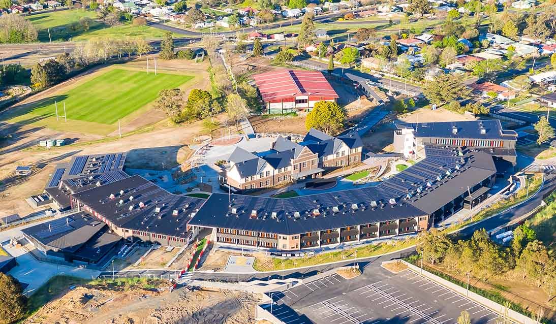 An aerial shot of a new school