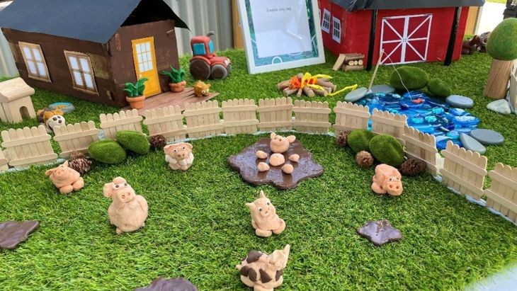 A farmyard scene made of clay.