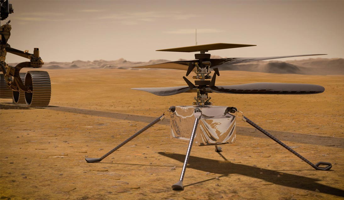 Computer rendering of a small drone on Mars.