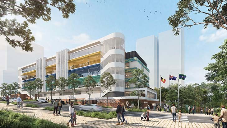 A rendering of a new multistorey school building.