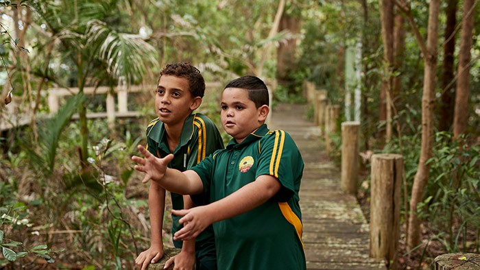 Two Aboriginal boys looking at nature