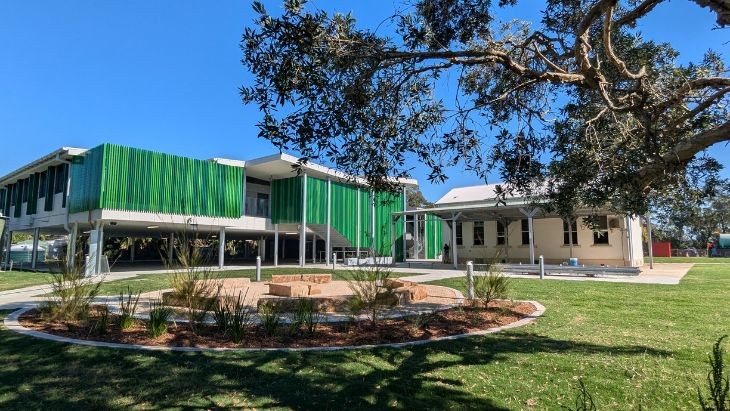 A school building.