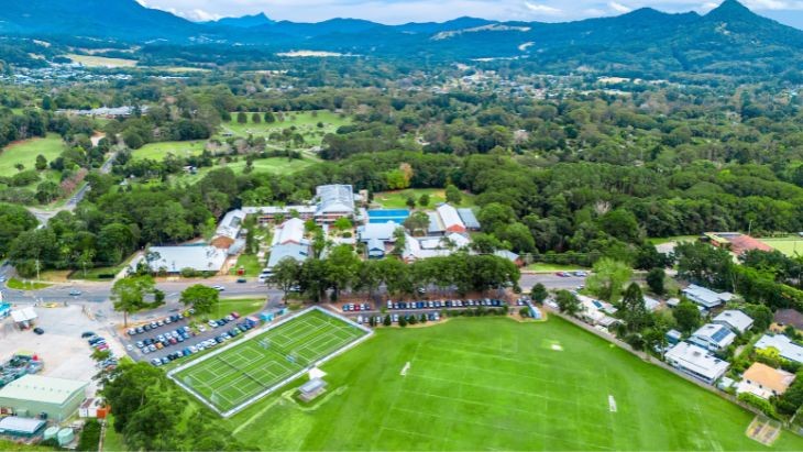 An aerial photo of a school and ovals.