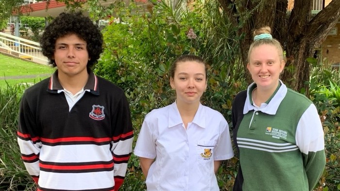 HSC students from The Rivers Secondary College from left J J Coleman Richmond River High campus Tigerlily Corkill Lismore High Campus and Sophie Painter Kadina High Campus