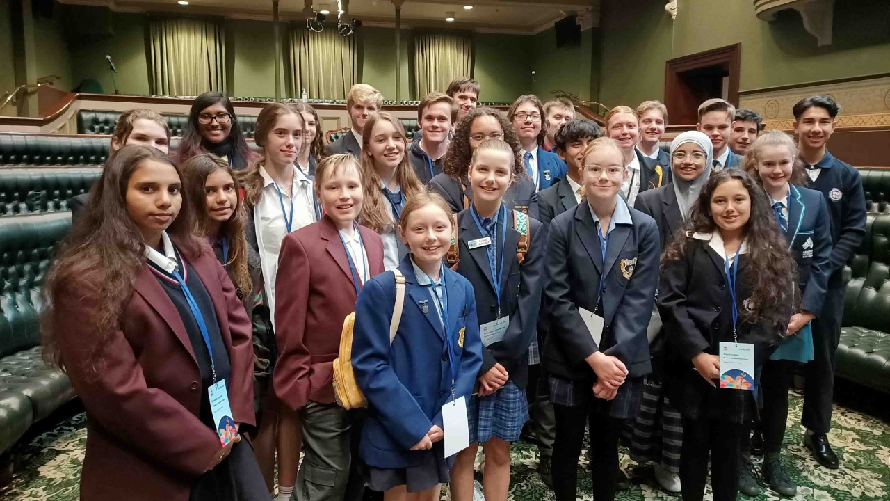 Group of schools students in NSW Parliament