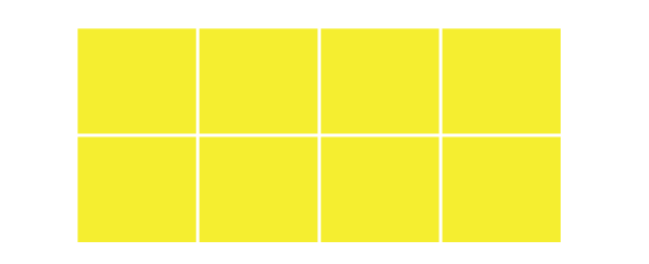 A yellow rectangle divided into 8 equal sized squares.