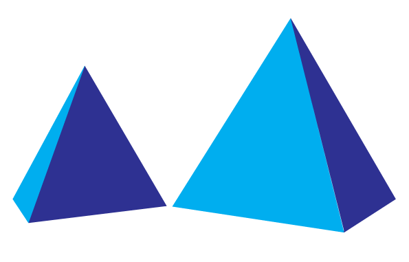 3 dimensional images of 2 blue pyramids.