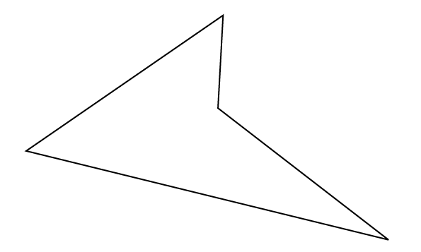 A triangle shape with one side bent in at an obtuse angle