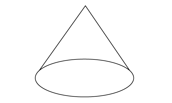 A cone with its pointy end facing upwards
