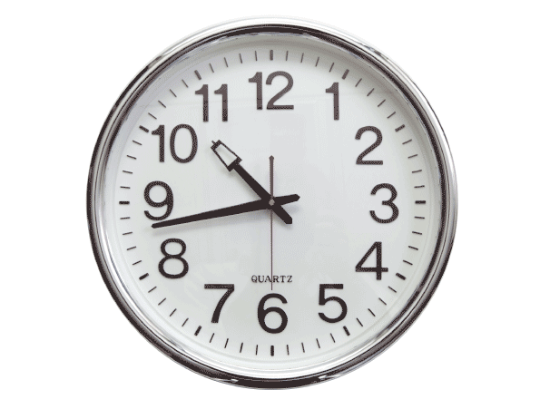 Analog clock that has hour, minute and second hands.