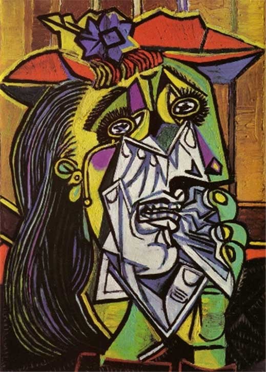 Weeping woman and artwork by Pablo Picasso