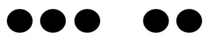 Five large dots grouped three space two