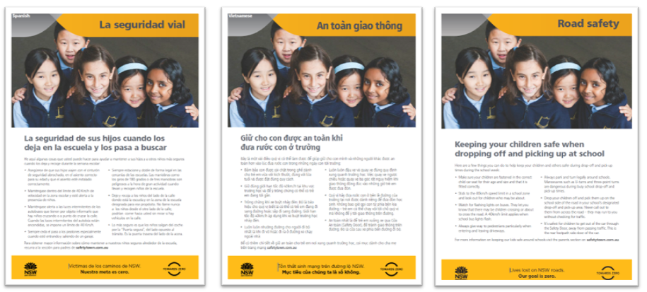 TfNSW sample road safety messages translated