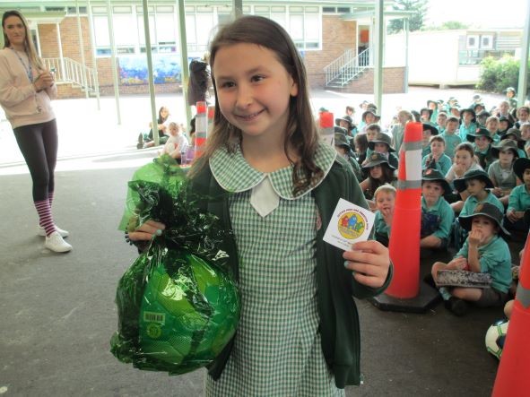 lucky door prizes and stickers at a whole school assembly to celebrate healthy habits