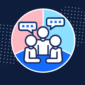 Three figures in discussion