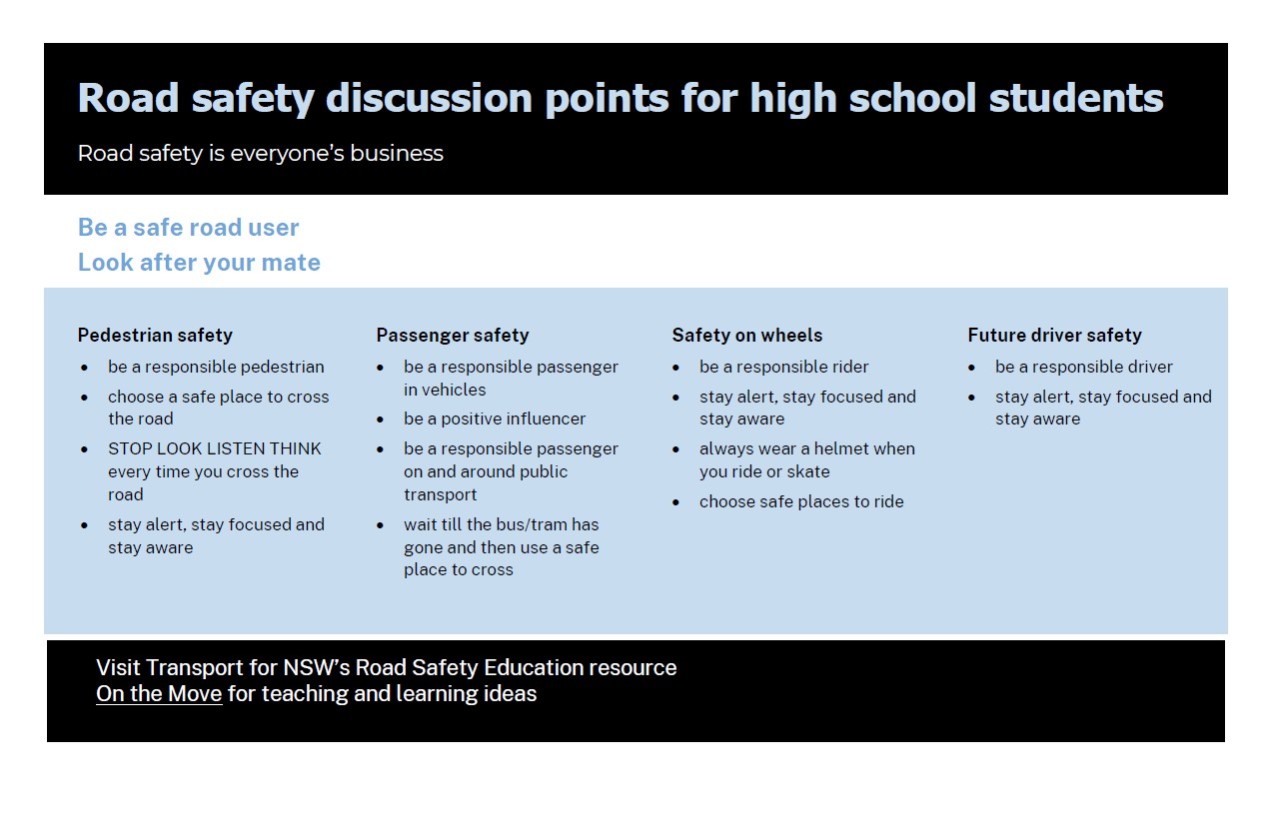 Road safety discussion points for high school students
