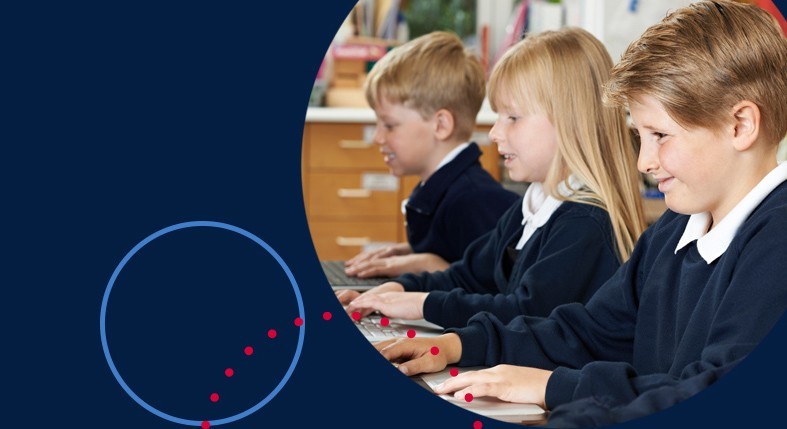 NAPLAN online web page banner image with 3 children sitting in front of their computers.