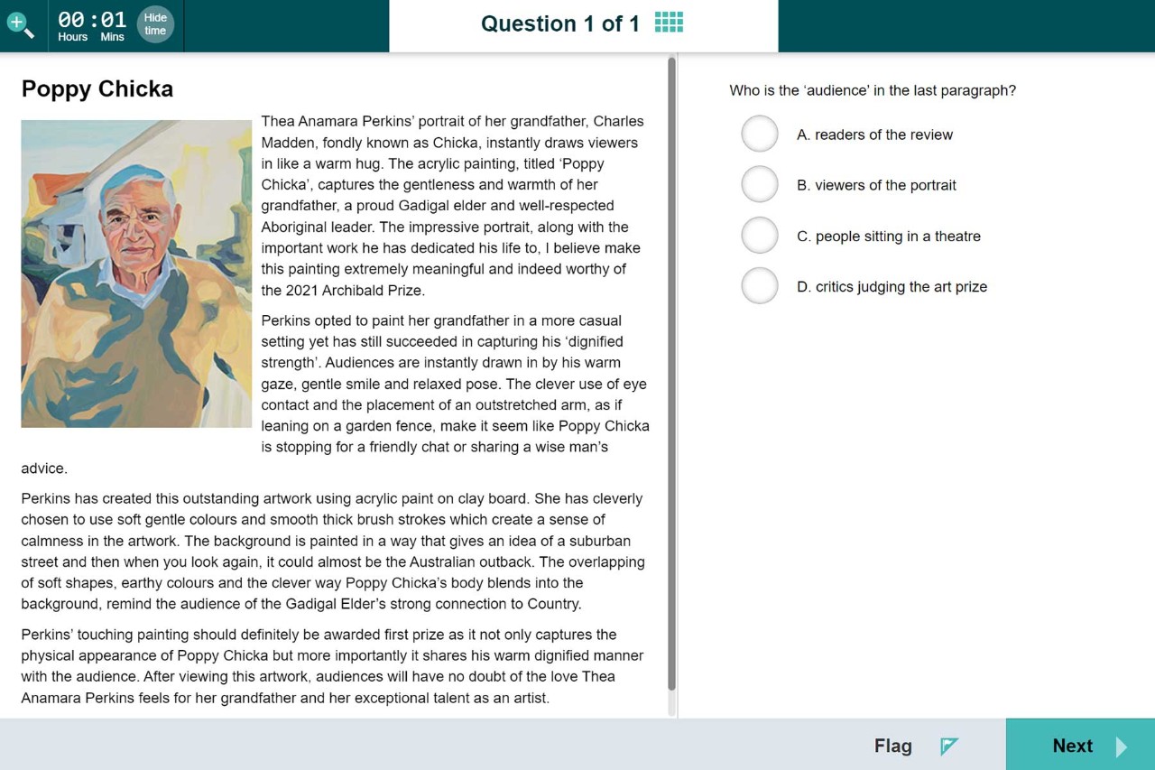 A multiple choice screenshot example taken from the check in assessment literacy focused assessment.